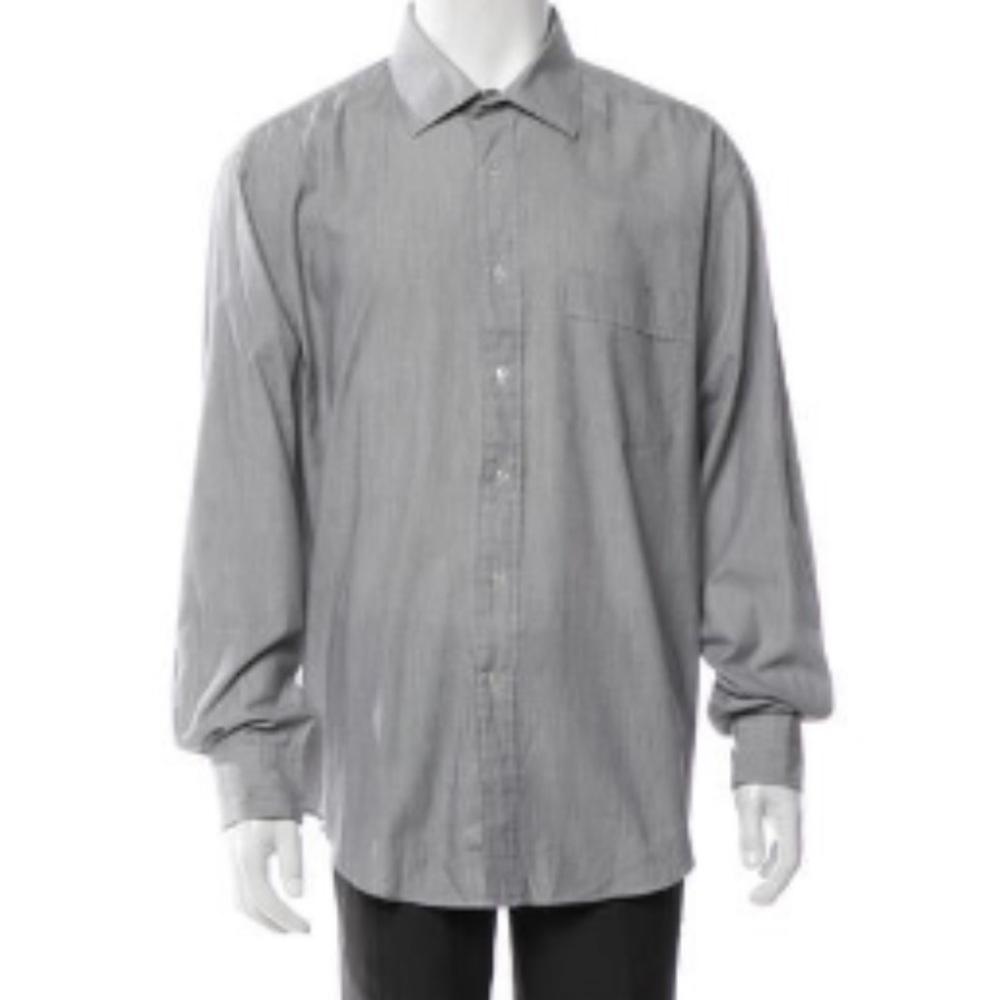 Yves Saint Laurent Long Sleeve Button Front Dress Shirt Gray 17.5 34-35